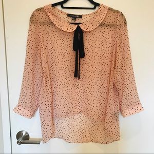 Pink and black polka dot top medium